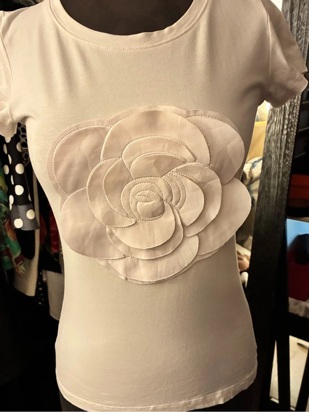 Chanel White Camellia 3D Patchwork Cotton T-Shirt